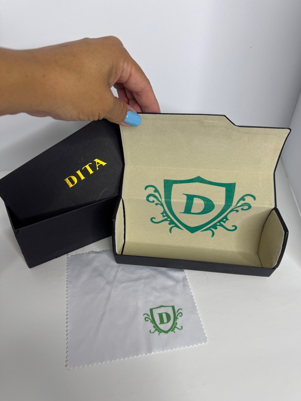 DITA Black Sunglass Case with microfiber cloth and original box